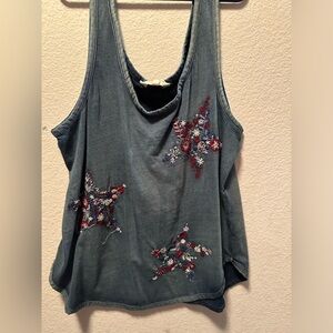 Lucky brand chambray red stitch star tank top